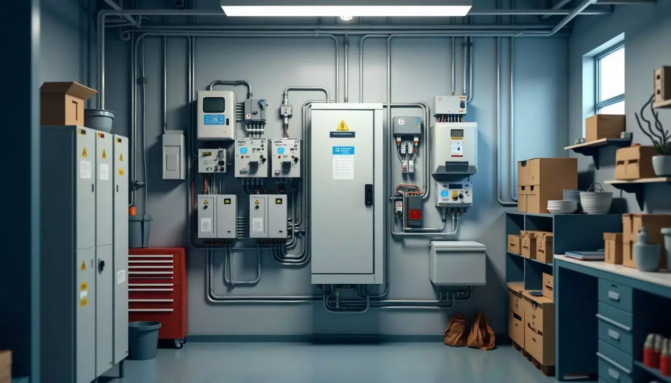 A Class 2 power supply unit mounted on a wall in an industrial workspace.